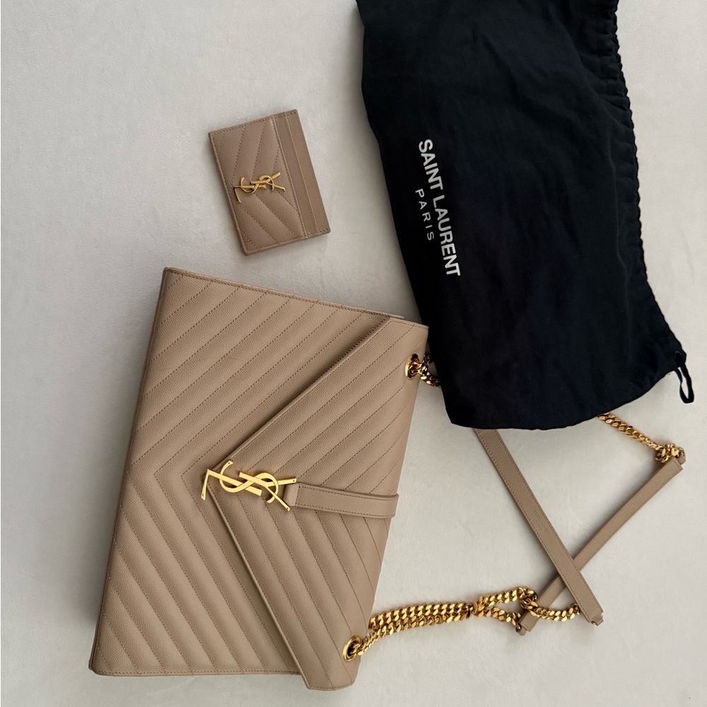 Saint Laurent Large Taupe Quilted Shoulder Bag